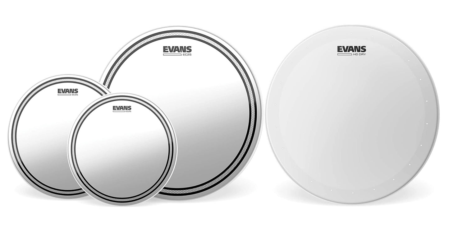 Evans EPP-EC2SHDD-S - Set de parches 12+13+16 serie EC2 Clear + tarola HD Dry 14in