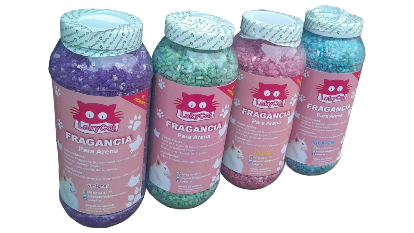 Caja con 12pz Lokycat Aromatizante Para Arenero Frasco 1kg Surtido